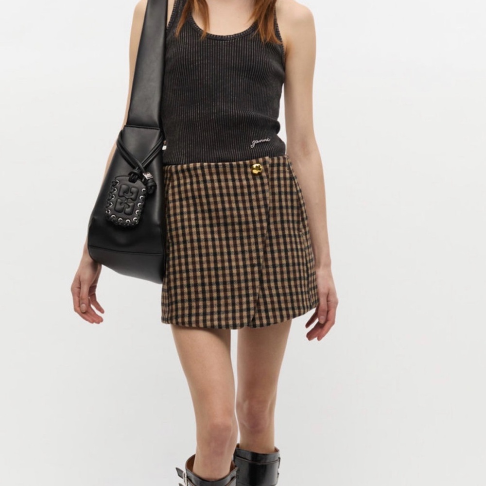 Ganni Check Wool Mini Skirt